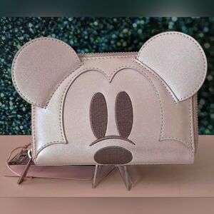NWT Loungefly Disney 100 Platinum Mickey Mouse Silver Iridescent Zip Wallet